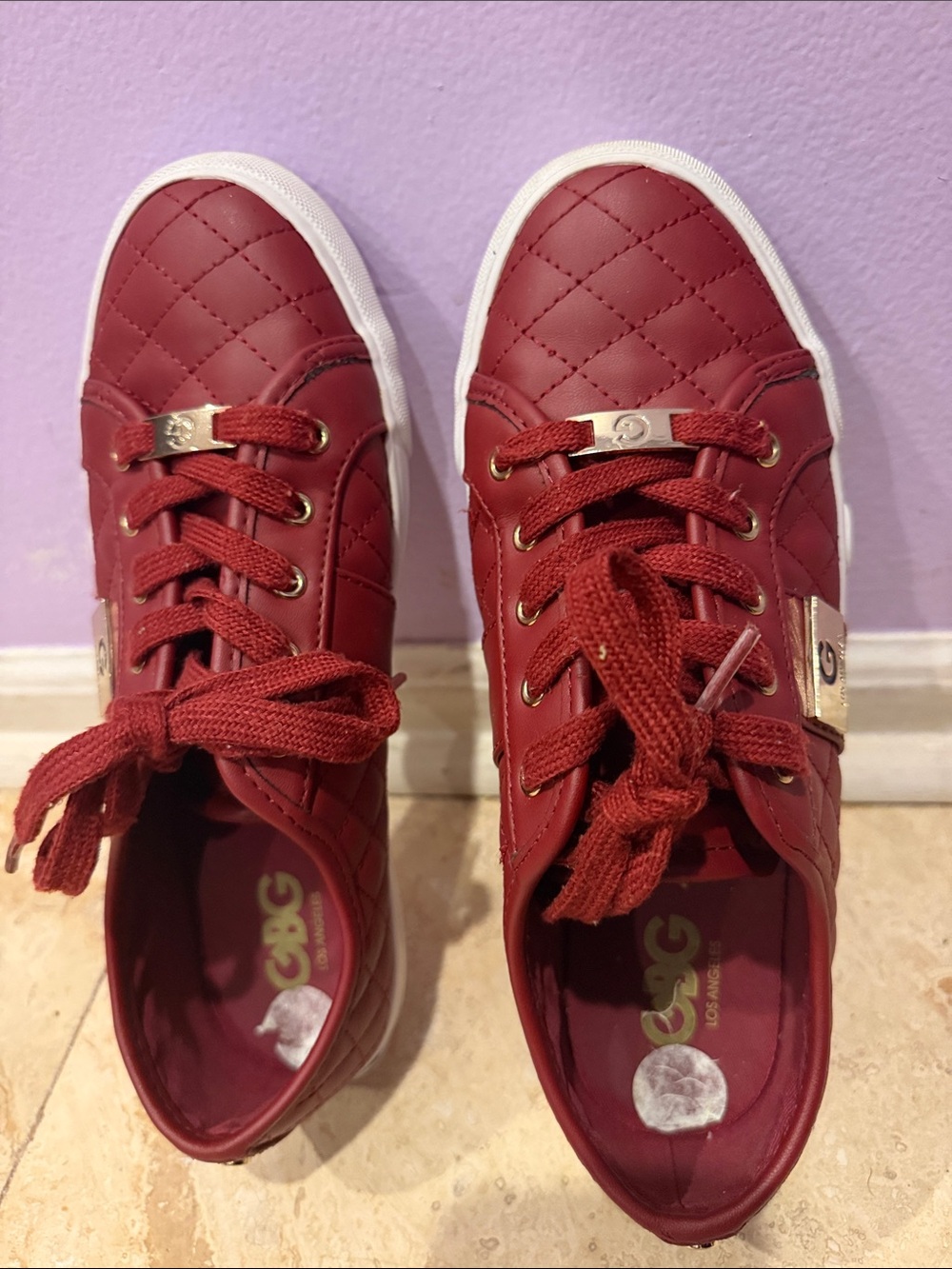 Women's Quilted Burgundy Lace-Up Sneakers